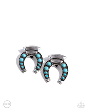 Load image into Gallery viewer, Paparazzi Harmonious Horseshoe - Blue Earrings (Clip On)
