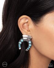 Load image into Gallery viewer, Paparazzi Harmonious Horseshoe - Blue Earrings (Clip On)