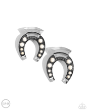 Load image into Gallery viewer, Paparazzi Harmonious Horseshoe - White Earrings (Clip On)