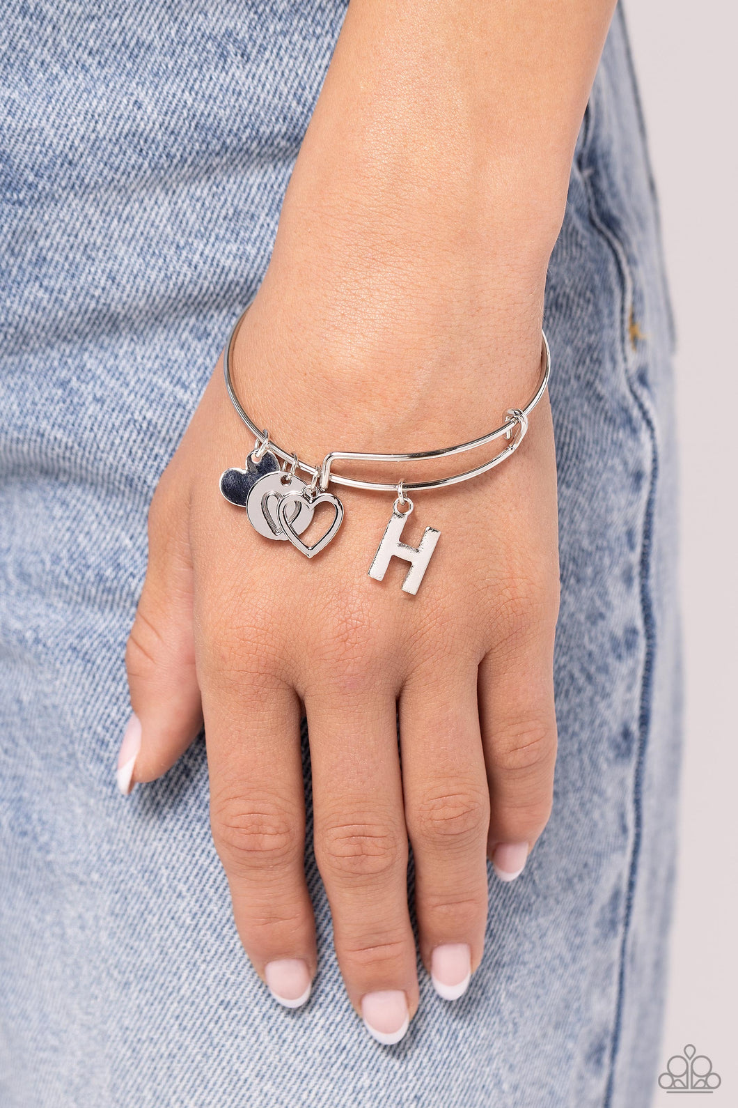 Paparazzi Making It INITIAL - Silver - H Bracelet (with hearts)