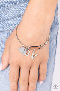 Paparazzi Making It INITIAL - Silver - V Bracelet (with hearts)