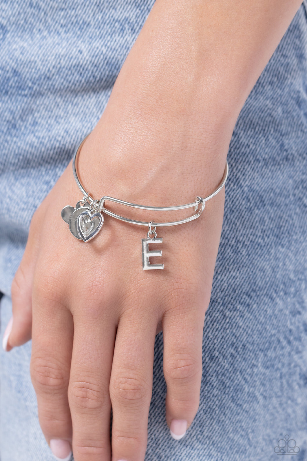 Paparazzi Making It INITIAL - Silver - E Bracelet (with hearts)
