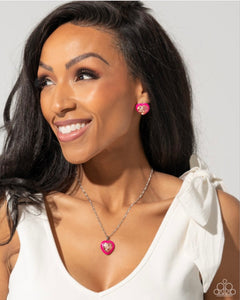 Paparazzi Heartfelt Hope - Pink Necklace & Paparazzi Heartfelt Haute - Pink Earrings Set