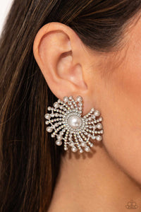 Paparazzi Fancy Fireworks - White Earrings (December 2023 Life Of The Party)