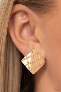 Paparazzi PLAID and Simple - Gold Earrings (Clip On)