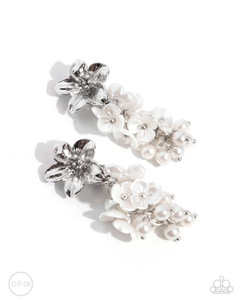 Paparazzi Bouquet Bling - White Earrings (Clip-On)