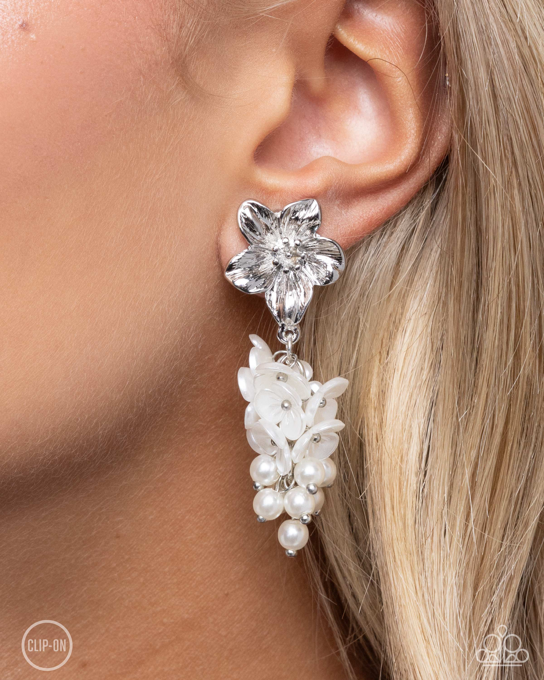 Paparazzi Bouquet Bling - White Earrings (Clip-On)