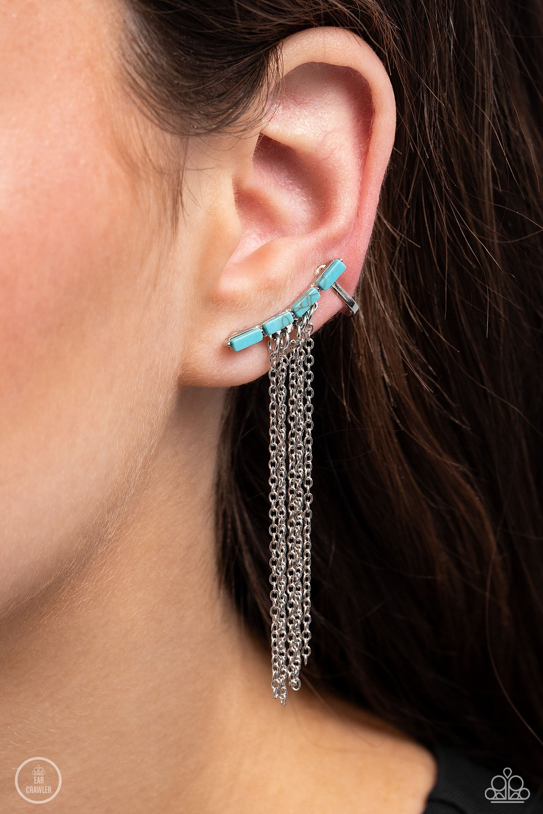 Paparazzi Fault Line Fringe - Blue Earrings (Ear Crawler)