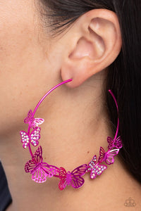 Paparazzi Shimmery Swarm - Pink Hoop Earrings