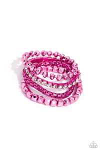 Paparazzi Punk Passion - Pink Necklace, Paparazzi Piquant Punk - Pink Hoop Earrings, Paparazzi Punk Pattern - Pink Bracelet & Paparazzi Punky Plot Twist - Pink Bracelet Set