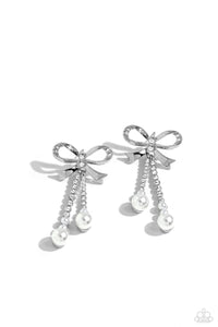 Paparazzi Bodacious Bow - White Earrings