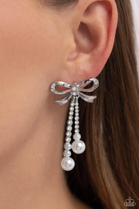 Paparazzi Bodacious Bow - White Earrings