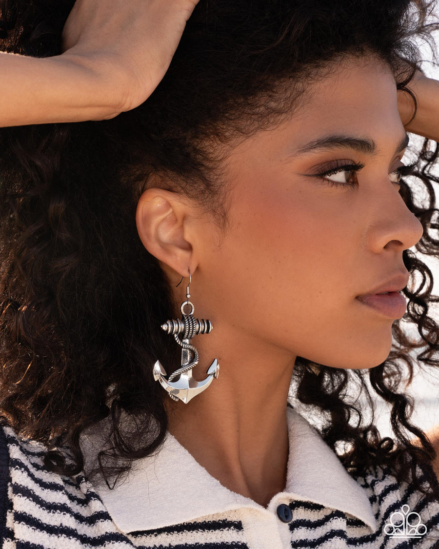 Paparazzi Adorable Anchor - Silver Earrings