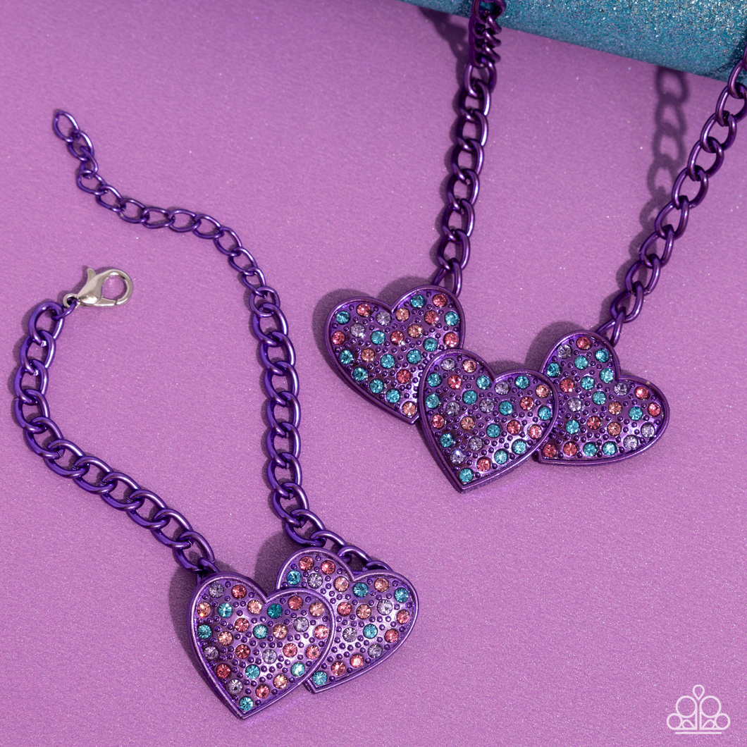 Paparazzi Low-Key Lovestruck - Purple Necklace &  Paparazzi Lovestruck Lineup - Purple Bracelet