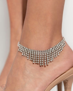Paparazzi Curtain Confidence - White Anklet (April 2024 Life Of The Party)