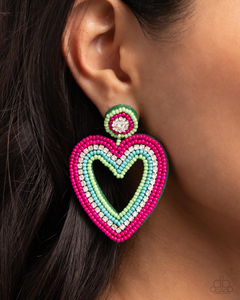 Paparazzi Headfirst Heart - Green Earrings