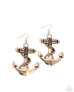 Paparazzi Adorable Anchor - Gold Earrings