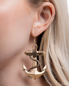 Paparazzi Adorable Anchor - Gold Earrings