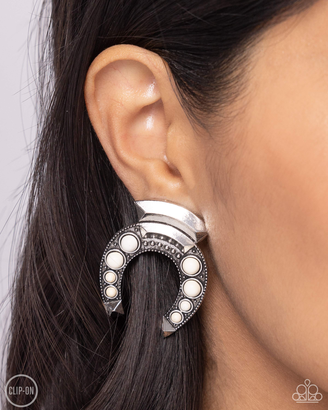 Paparazzi Harmonious Horseshoe - White Earrings (Clip On)