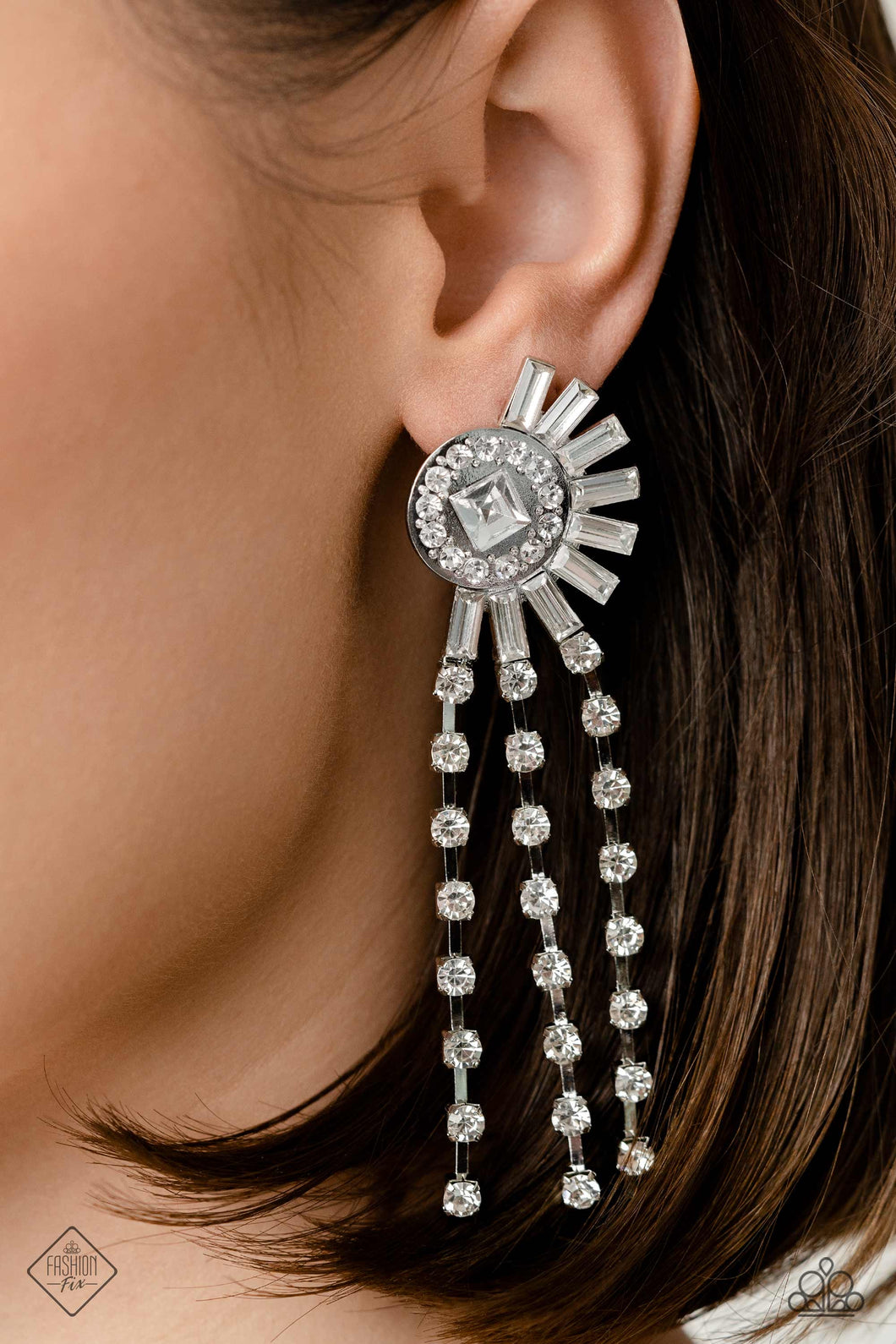 Paparazzi Torrential Twinkle - White Earrings (May 2023 Fashion Fix)