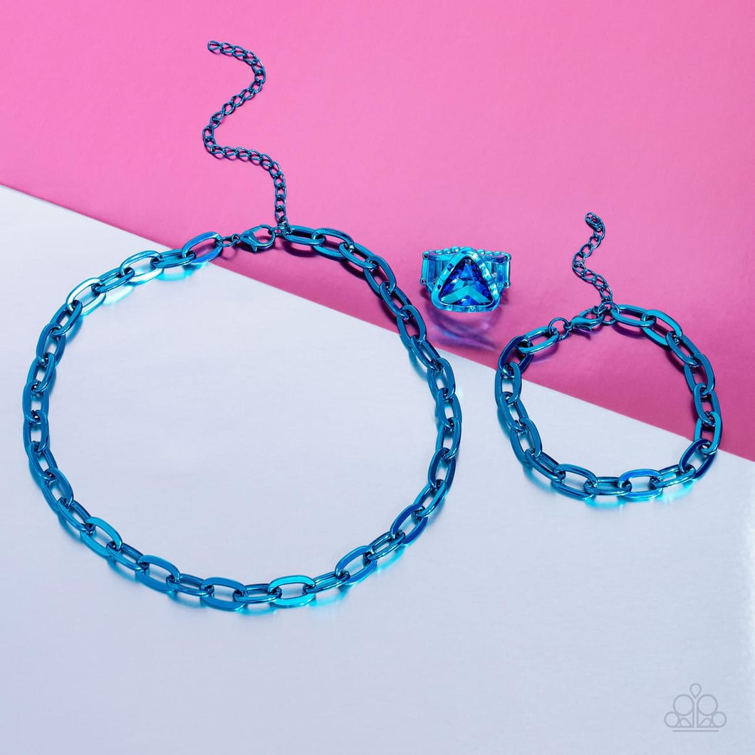 Paparazzi Exuberant Encore - Blue Necklace Choker/Bracelet/Ring Set