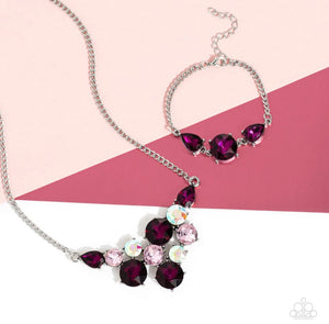 Paparazzi Round Royalty - Pink Necklace & Paparazzi Twinkling Trio - Pink Bracelet Set