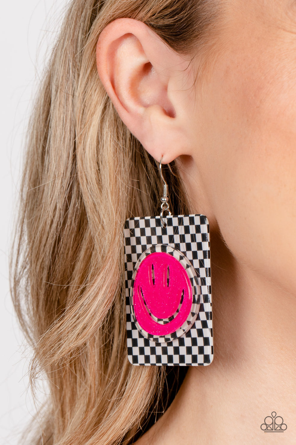 Paparazzi Cheeky Checkerboard Earrings - Pink (2023 EmpowerMe Pink)