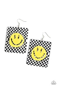 Paparazzi Cheeky Checkerboard Earrings - Yellow 