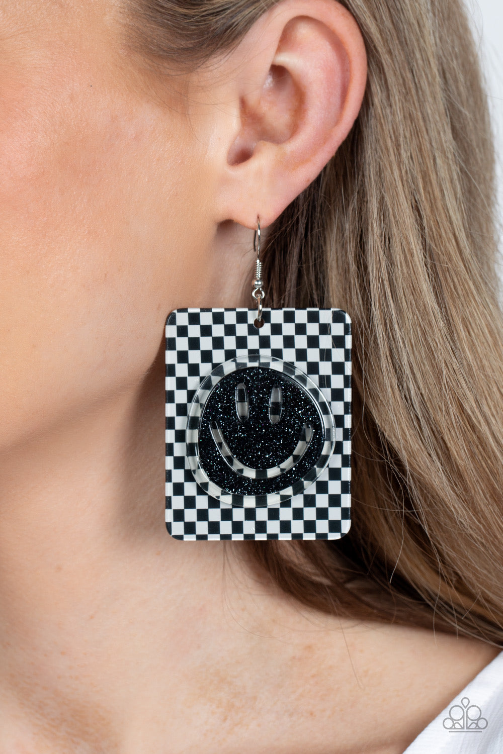 Paparazzi Cheeky Checkerboard Earrings - Black