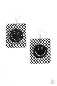 Paparazzi Cheeky Checkerboard Earrings - Black