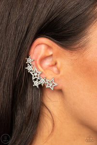 Star-Spangled Shimmer - White Rhinestone Ear Crawler Earrings